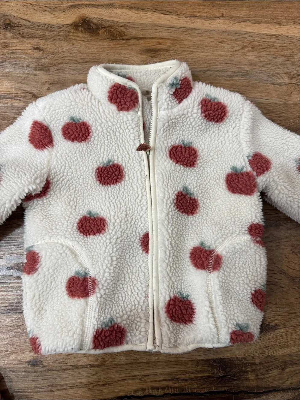Carter's Little Planet Cream Sherpa Jacket with Red Apple Print - 18M